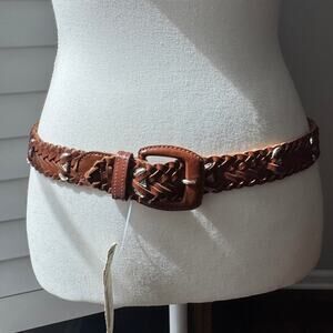 MONTGOMERY WARD Belt Womens Small Brown Leather Braided with Conchos VTG